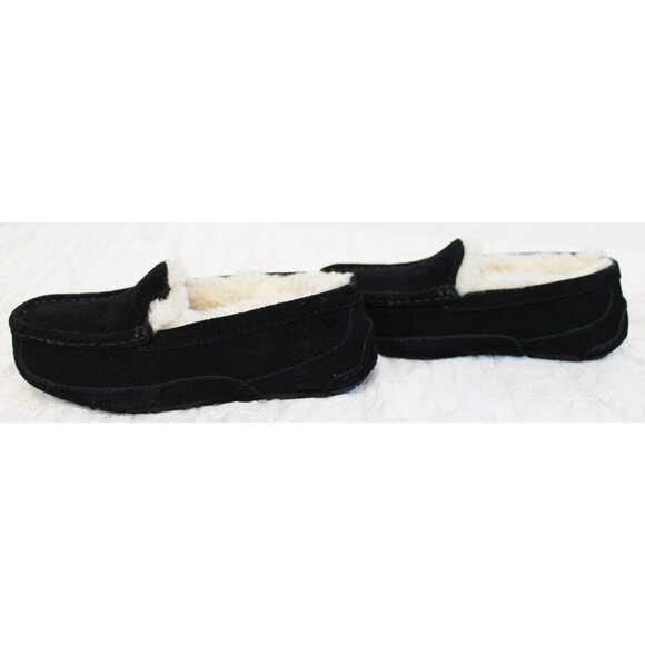 UGG Kid's Ascot Loafers sz 1 Black Suede Wool Fur Soft Comfortable Slipper - Picture 5 of 9